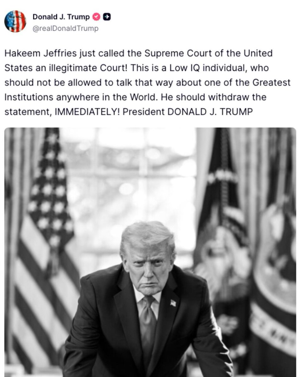 特朗普呼吁移除 Jeffries