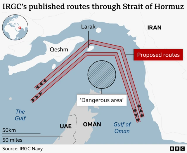 Iran says Strait of Hormuz is 'open' but tracking shows few ships moving,  as Trump says US blockade will continue - follow live - BBC News