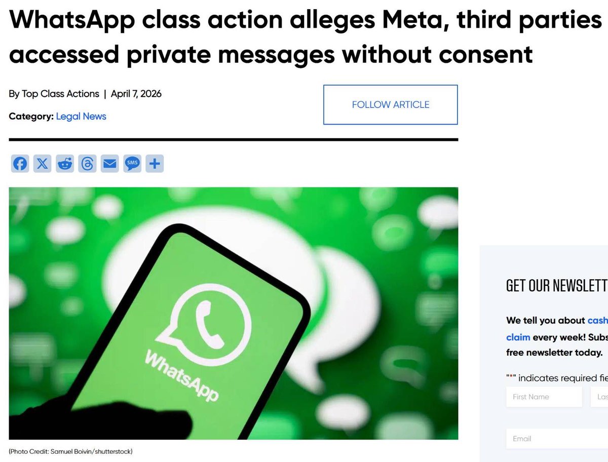 WhatsApp隐私诉讼新闻配图