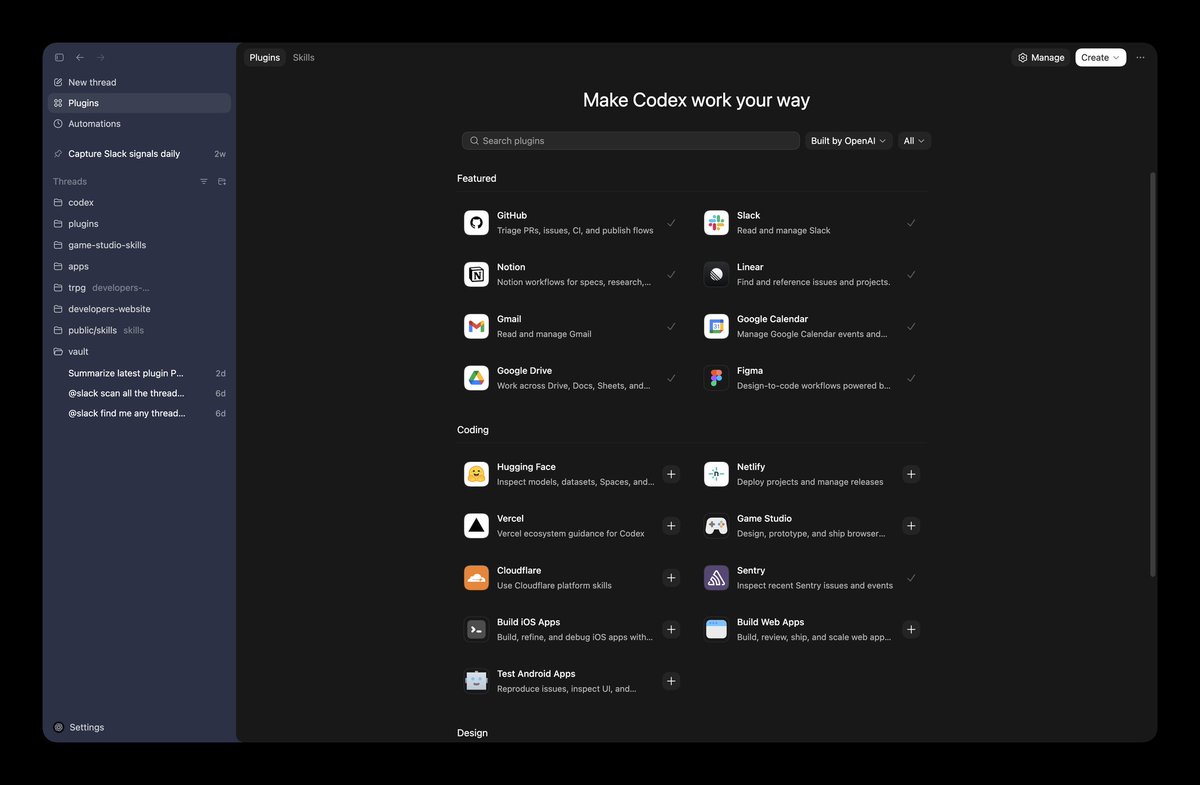 OpenAI Codex新增多款插件 AI可读取全工作数据