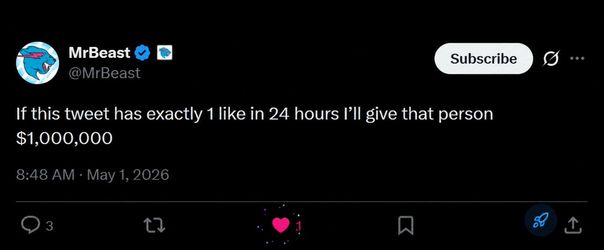 MrBeast百万美元点赞挑战病毒传播