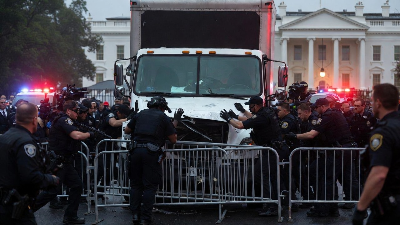 白宫路障遭货车撞击司机被捕 白宫路障遭货车撞击司机被捕