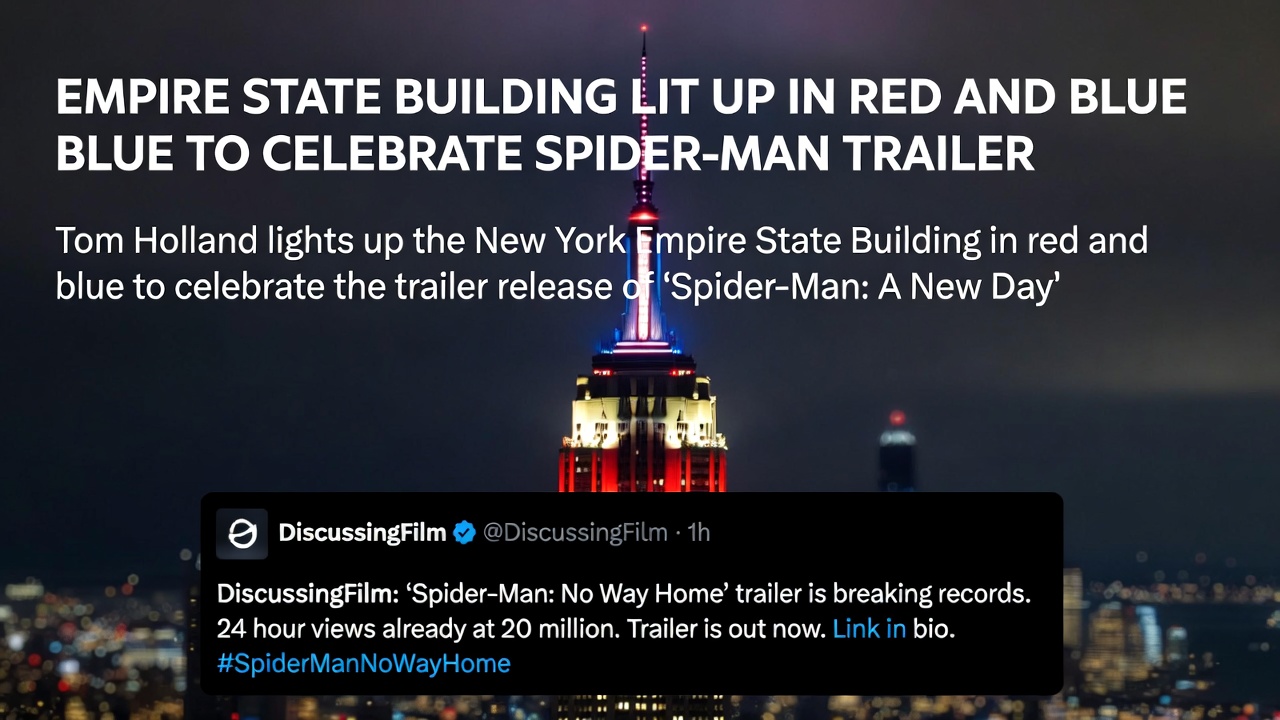 帝国大厦亮红蓝灯庆蜘蛛侠预告
