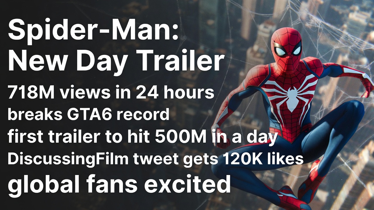7.18亿次观看?!蜘蛛侠《全新一天》预告片,GTA6纪录是怎么被秒杀的? 7.18亿次观看?!蜘蛛侠《全新一天》预告片,GTA6纪录是怎么被秒杀的?