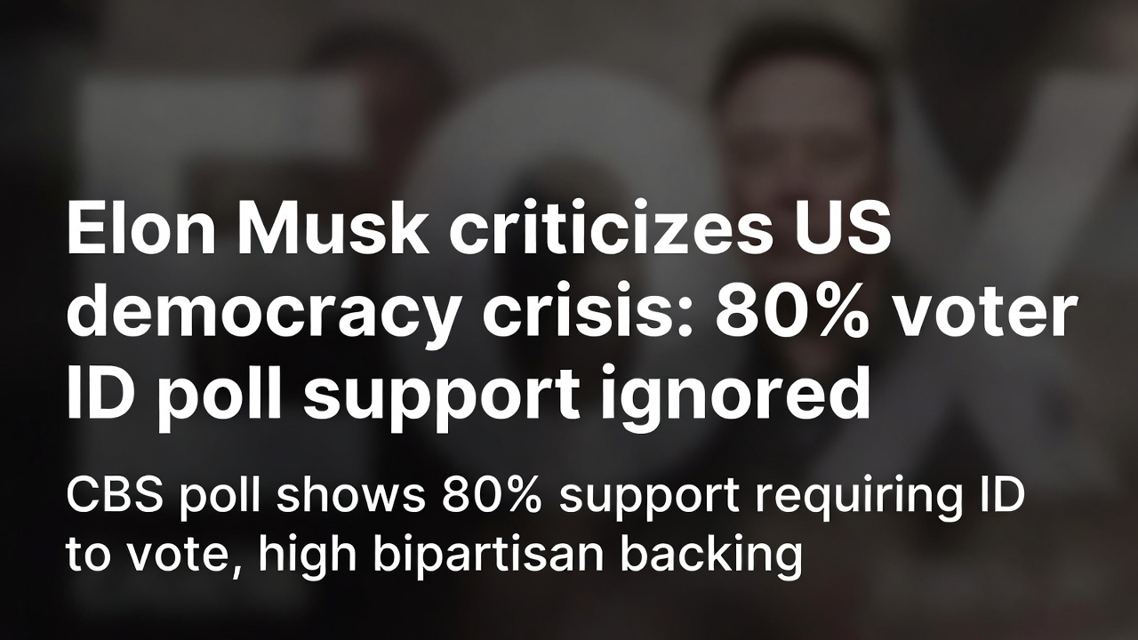 Elon Musk批美国民主危机：选民ID民调80%支持率被忽视
